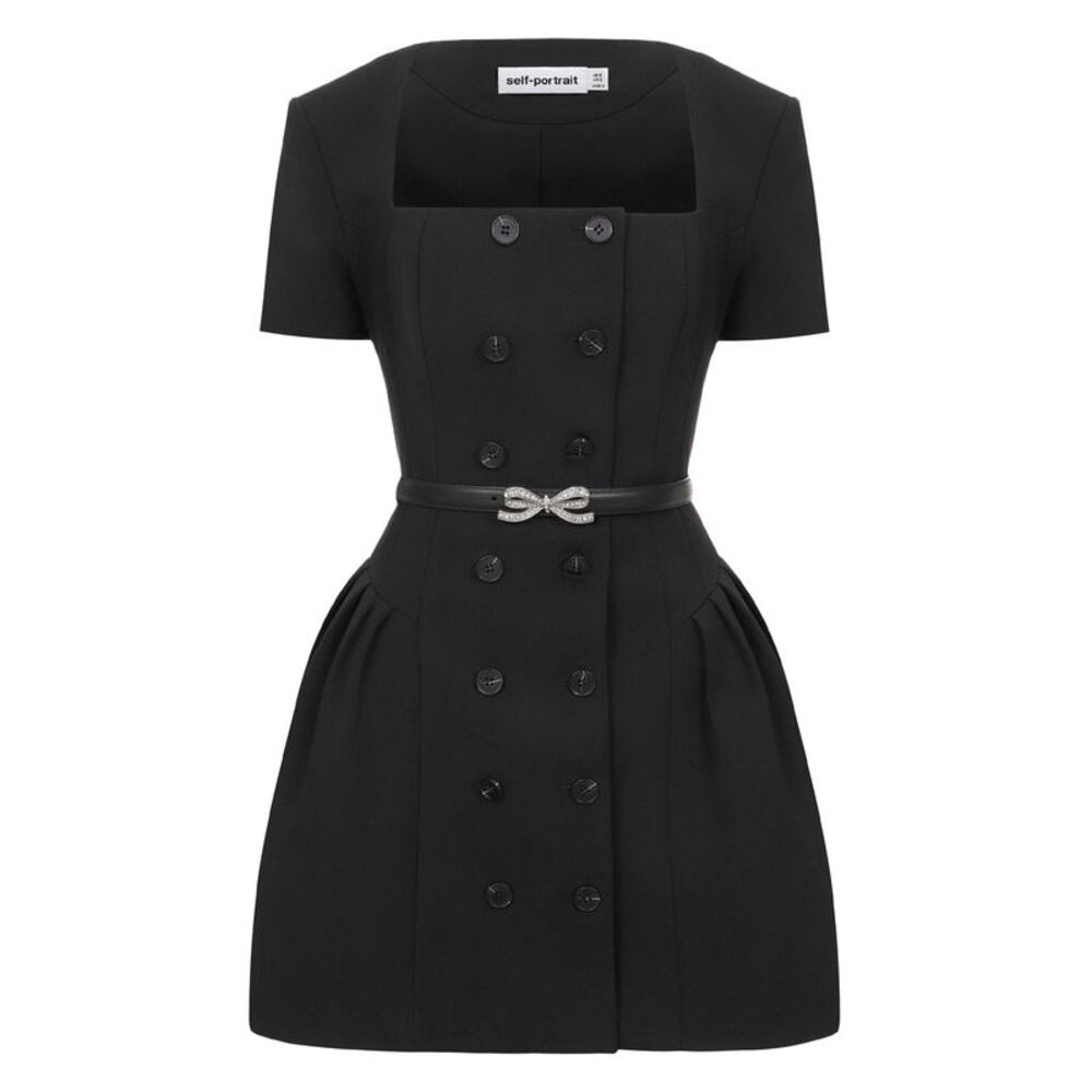Self-Portrait Womens Crepe Short Sleeve Mini Dress 10 Black - NWT